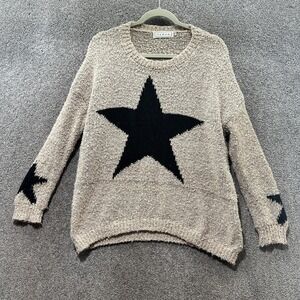 Rowen Popcorn Knit Pullover Sweater Women Beige Small/Medium Star Print